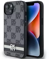 Apple iPhone 13 / 14 / 15 DKNY odinis dėklas Checkered Mono Pattern & Printed Stripes (DKHCP14SPCPTSSK) juodos spalvos