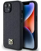 Apple iPhone 13 / 14 / 15 DKNY odinis dėklas Monogram Pattern Metal Logo MagSafe (DKHMP14SPSHRPSK) juodos spalvos