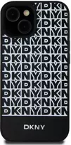 Apple iPhone 13 / 14 / 15 DKNY odinis dėklas Printed Pattern Metal Logo MagSafe (DKHMP15SPSOSPK) juodos spalvos