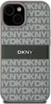 Apple iPhone 13 / 14 / 15 DKNY odinis dėklas Mono Stripe & Metal Logo (DKHCP15SPRTHSLE) beige