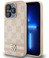 Apple iPhone 14 Pro Max DKNY odinis dėklas Checkered Mono Pattern & Printed Stripes (DKHCP14XPCPTSSP) rožinės spalvos
