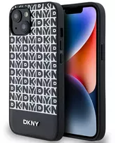 DKNY PU Leather Repeat Pattern Bottom Stripe MagSafe dėklas telefonui Apple iPhone 14 juodos spalvos