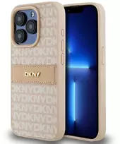 Apple iPhone 14 Pro Max DKNY odinis dėklas Mono Stripe & Metal Logo (DKHCP14XPRTHSLP) rožinės spalvos