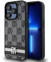Apple iPhone 14 Pro DKNY odinis dėklas Checkered Mono Pattern & Printed Stripes (DKHCP14LPCPTSSK) juodos spalvos