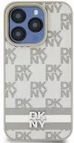 DKNY PU Leather Checkered Pattern and Stripe dėklas telefonui Apple iPhone 13 Pro Max rusvai gelsvas