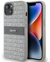 Apple iPhone 13 / 14 / 15 DKNY odinis dėklas Mono Stripe & Metal Logo (DKHCP14SPRTHSLE) beige