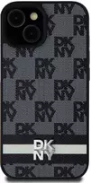 Apple iPhone 13 / 14 / 15 DKNY odinis dėklas Checkered Mono Pattern & Printed Stripes (DKHCP15SPCPTSSK) juodos spalvos
