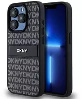 Apple iPhone 15 Pro Max DKNY dėklas odinis Mono Stripe & Metal Logo (DKHCP15XPRTHSLK) juodos spalvos