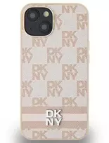 Apple iPhone 15 Plus / 14 Plus DKNY odinis dėklas Checkered Mono Pattern & Printed Stripes (DKHCP15MPCPTSSP) rožinės spalvos