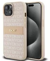 Apple iPhone 15 plus / 14 plus DKNY dėklas odinis Mono Stripe & Metal Logo (DKHCP15MPRTHSLP) rožinės spalvos