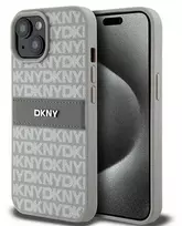 DKNY DKHCP15MPRTHSLE Apple iPhone 15 Plus 14 Plus 6.7 inch beige kietas dėklas Leather Mono Stripe & Metal Lo