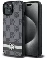 DKNY DKHCP15MPCPTSSK Apple iPhone 15 Plus 14 Plus 6.7 inch juodos spalvos kietas dėklas Leather Checkered Mono Pattern
