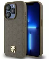 Apple iPhone 14 Pro DKNY odinis dėklas Pattern Metal Logo MagSafe (DKHMP14LPSHRPSW) rudos spalvos