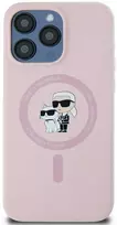 Karl Lagerfeld Liquid Silicone Karl and Choupette MagSafe dėklas telefonui Apple iPhone 14 Pro Max rožinės spalvos