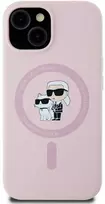 Karl Lagerfeld Liquid silikoninis Karl and Choupette MagSafe Apple iPhone 15 dėklas telefonui rožinės spalvos
