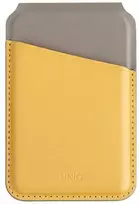 Dėklas UNIQ Lyden DS magnetinė piniginė RFID ir stovelis telefonui geltonos ir juodos spalvos