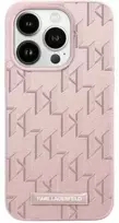Apple iPhone 15 Pro Max Karl Lagerfeld dėklas odinis Monogram Metal Logo (KLHMP15XPKHPORPP) rožinės spalvos