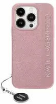 Apple iPhone 13 / 14 / 15 Karl Lagerfeld dėklas Saffiano Rhinestones & Charm (KLHCP15SPSAKDGCP) rožinės spalvos