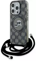 Apple iPhone 15 Pro Max Karl Lagerfeld Hardcase IML Crossbody Monogram Karl & Choupette Head MagSafe (KLHMP15XHCKCKLCK) dėklas telefonui juodos spalvos