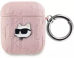 Apple AirPods Karl Lagerfeld Cover Monogram Choupette Head ausinių dėklas rožinės spalvos