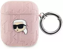 Apple AirPods Karl Lagerfeld Cover Monogram Karl Head ausinių dėklas rožinės spalvos