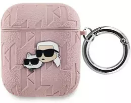 Apple AirPods Karl Lagerfeld Cover Monogram Karl & Choupette Head ausinių dėklas rožinės spalvos