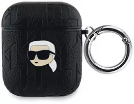 Apple AirPods Karl Lagerfeld Cover Monogram Karl Head ausinių dėklas juodos spalvos