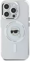 Karl Lagerfeld dėklas skirtas Apple iPhone 15 Pro Max compatible with MagSafe KLHMP15XHLSKIH (IML Metal K Head) baltos spalvos