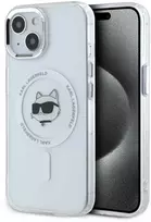 Karl Lagerfeld IML Choupette Head Metal Frame MagSafe dėklas telefonui Apple iPhone 15 skaidrus
