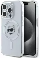 Karl Lagerfeld IML Choupette Head Metal Frame MagSafe dėklas telefonui Apple iPhone 15 Pro skaidrus