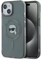 Karl Lagerfeld IML Karl Head Metal Frame MagSafe dėklas telefonui Apple iPhone 15 juodos spalvos
