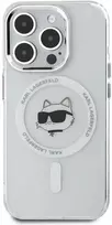 Karl Lagerfeld IML Choupette Head Metal Frame MagSafe dėklas telefonui Apple iPhone 15 Pro Max skaidrus