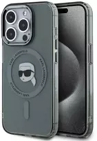 Karl Lagerfeld IML Karl Head Metal Frame MagSafe dėklas telefonui Apple iPhone 15 Pro Max juodos spalvos