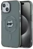Karl Lagerfeld IML Choupette Head Metal Frame MagSafe dėklas telefonui Apple iPhone 15 juodos spalvos