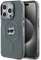 Karl Lagerfeld IML Choupette Head Metal Frame MagSafe dėklas telefonui Apple iPhone 15 Pro juodos spalvos