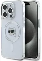 Karl Lagerfeld dėklas skirtas Apple iPhone 15 Pro compatible with MagSafe KLHMP15LHLSKIH (IML Metal K Head) baltos spalvos