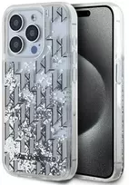 Karl Lagerfeld Liquid Glitter Monogram Gradient dėklas telefonui Apple iPhone 15 Pro Max baltos spalvos