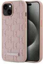 Dėklas Karl Lagerfeld Leather Monogram Metal Logo MagSafe skirtas Apple iPhone 15 rožinės spalvos