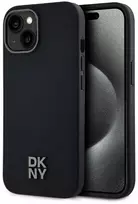 DKNY PU Leather Stack Logo Magsafe Dėklas, skirtas Apple iPhone 15 juodos spalvos