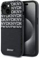 DKNY PU Leather Repeat Pattern Card Pocket dėklas telefonui Apple iPhone 15 juodos spalvos
