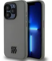 DKNY PU Leather Stack Logo Magsafe dėklas telefonui Apple iPhone 15 Pro pilkos spalvos