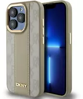 DKNY PU Leather Checkered Pattern Magsafe dėklas telefonui Apple iPhone 15 Pro Max rusvai gelsvas