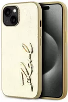 Karl Lagerfeld Wrinkled PU Signature Logo dėklas telefonui Apple iPhone 15 aukso spalvos