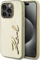 Karl Lagerfeld Wrinkled PU Signature Logo dėklas telefonui Apple iPhone 15 Pro aukso spalvos
