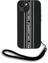 Karl Lagerfeld PU Saffiano Athleisure Stripe and Strap dėklas telefonui Apple iPhone 15 rožinės spalvos