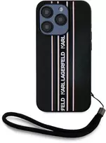 Karl Lagerfeld PU Saffiano Athleisure Stripe and Strap dėklas telefonui Apple iPhone 15 Pro Max rožinės spalvos