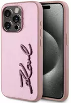 Karl Lagerfeld Wrinkled PU Signature Logo dėklas telefonui Apple iPhone 15 Pro Max rožinės spalvos