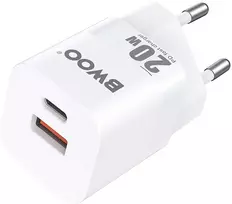 BWOO CDA156 PD sieninis įkroviklis 1x USB-C 1v USB 20W baltas