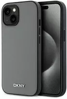 DKNY PU Leather Sidabrinis Metal Logo Magsafe dėklas telefonui Apple iPhone 14 pilkos spalvos