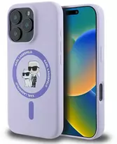 Karl Lagerfeld Liquid silikoninis Karl and Choupette MagSafe Apple iPhone 16 Pro dėklas telefonui violetinės spalvos